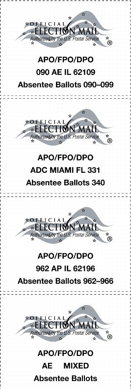 image displays apo/fpo/dpo absentee ballot labels