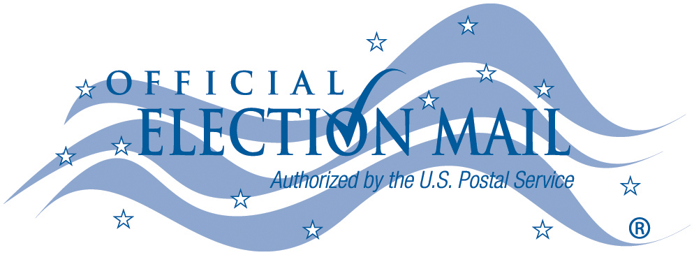 Image of the election mail logo in blue.