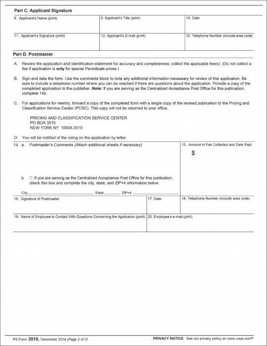 PS Form 3510 - Page 2 of 2