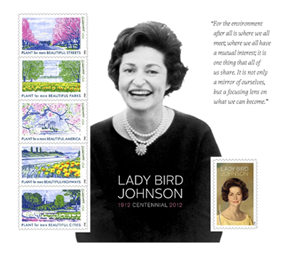 Lady Bird Johnson souvenir Forever stamp sheet