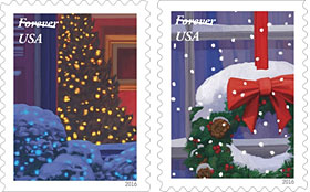 Forever holiday stamps, outside looking in