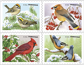Songbirds in snow forever stamps
