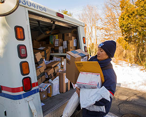 Postal Worker sorting mail