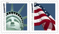 the Statue of Liberty and the American flag Forever stamps