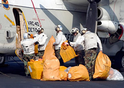 APO mail bags being loaded onto cargo plane.