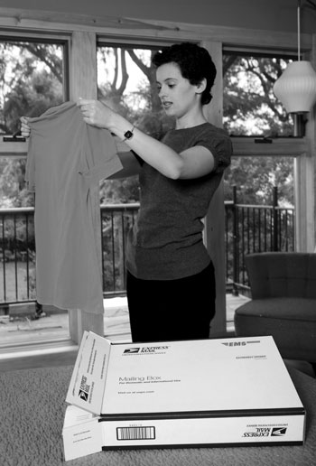 Woman opening package