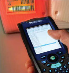 Barcode scanner reading a label