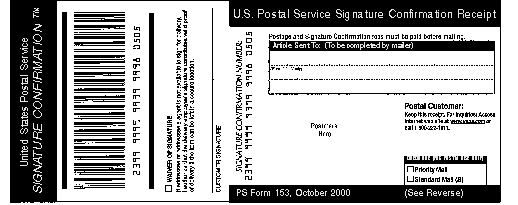Sample of the U.S. Postal Service Signature Confirmation receipt