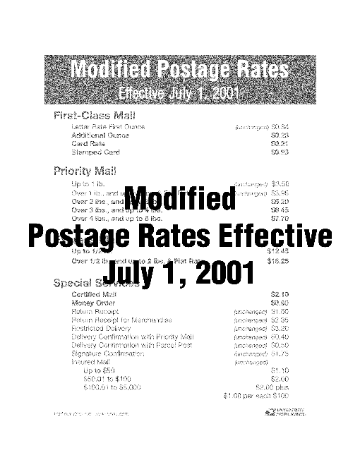 Modified Postage Rates Effective July 1, 2001.