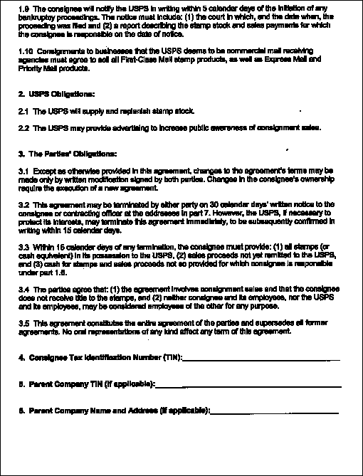 Stamp Consignment Agreement, form 2 of 3.