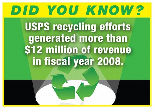 Did you know? USPS recycling efforts generated more than $12 million of revenue in fiscal year 2008.