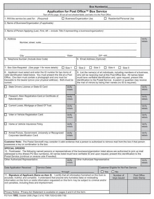 PS Form 1093, How to Apply for Post Office Box Service, page 3 of 4