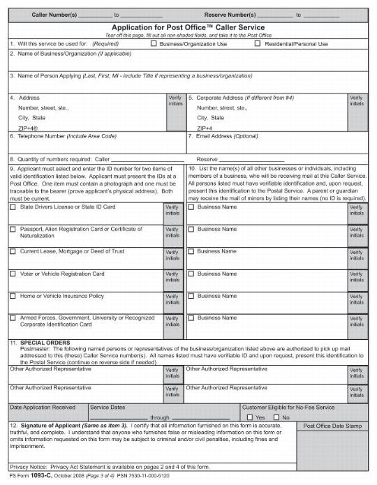 PS Form 1093-C, How to Apply for Post Office Caller Service, page 3 of 4