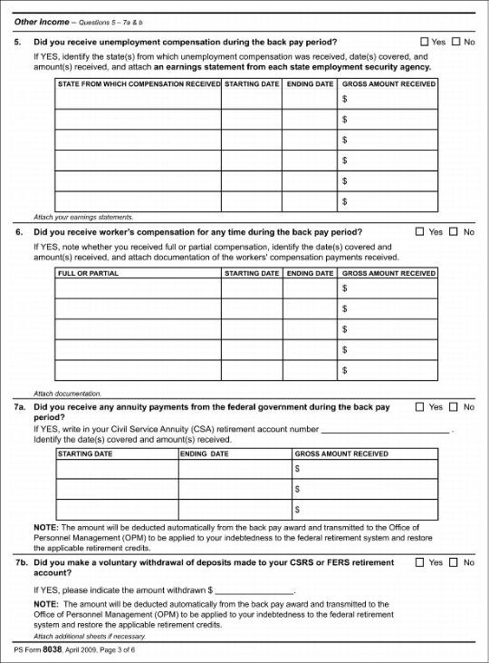 PS Form 8038, Employee Statement To Recover Back Pay, page 3 of 6