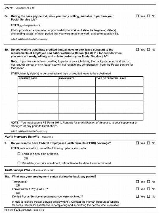PS Form 8038, Employee Statement To Recover Back Pay, page 4 of 6