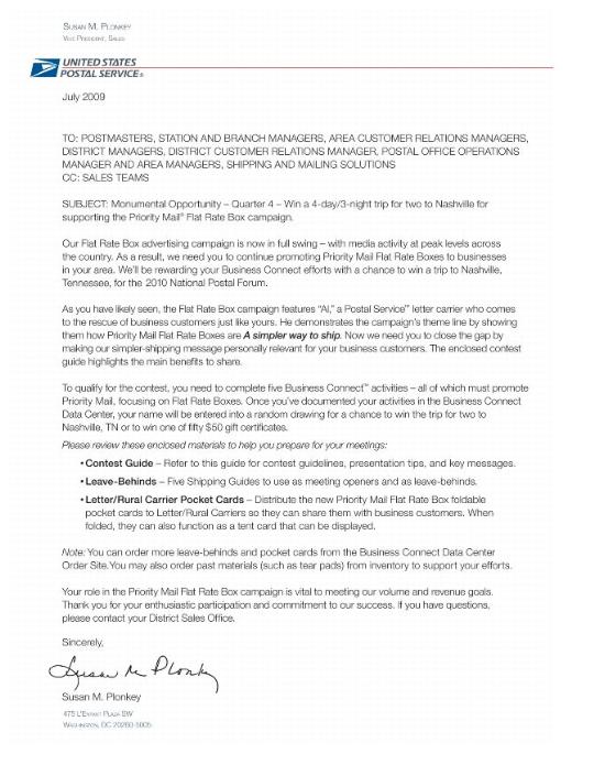 Business Connect "Monumental Opportunity" Quarter 4 Letter to Postmasters and Station and Branch Managers.