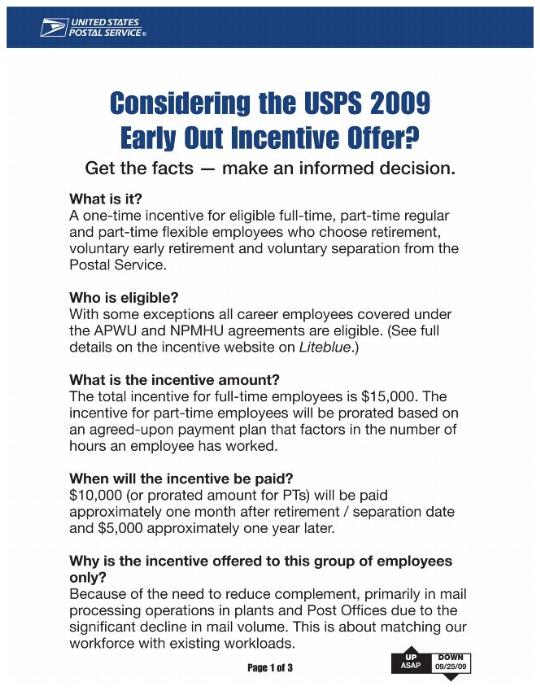Considering the USPS 2009 Early Out Incentive Offer? (page 1 of 3)