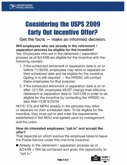 Considering the USPS 2009 Early Out Incentive Offer? page 2 of 3.