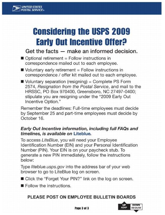 Considering the USPS 2009 Early Out Incentive Offer? page 3 of 3.