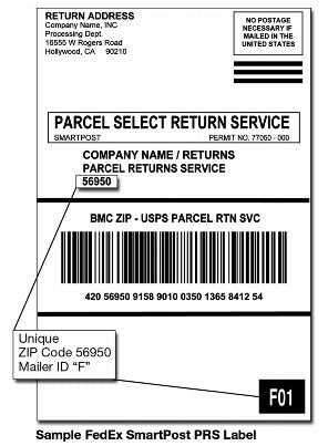 Parcel Select Return Service label