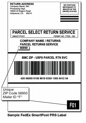 Parcel Select Return Service label