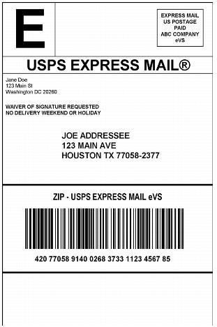 Express Mail Label for eVS