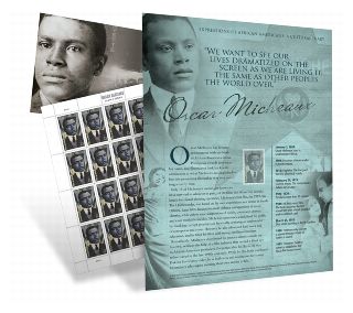 Philatelic Product - Oscar Micheaux, diary page maxi card with stamp affixed and cancelled