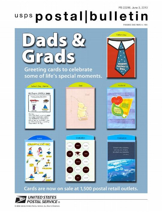 PB 22286 - Front Cover - Dads & Grads Greeting cards to celebrate some of life's special moments. Cars are now on sale at 1,500 postal retail outlets.