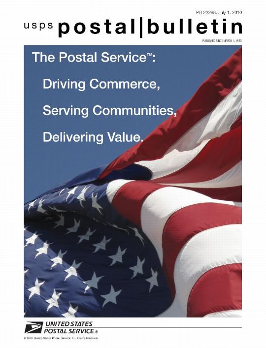 Front Cover - PB 22288 - The Postal Service: Driving Commerce, Serving Communities, Delivering Value.