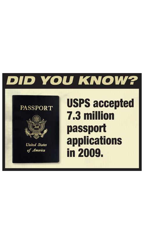 DID YOU KNOW? USPS accepted 7.3 million passport applications in 2009.