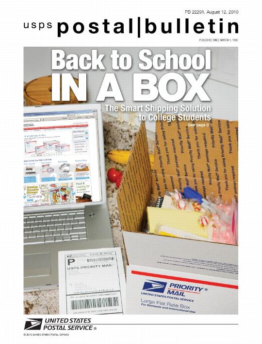 PB 22291 - Front cover - Back to School IN A BOX The Smart Shipping Solution to College Students. See page 3.