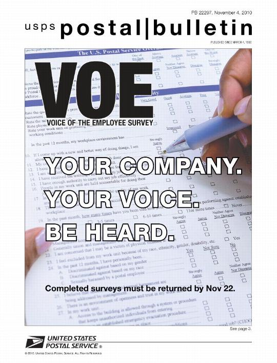 PB 22297, November 4, 2010 Front Cover - VOE YOUR COMPANY. YOUR VOICE. BE HEARD. Completed surveys must be returned by Nov 22.