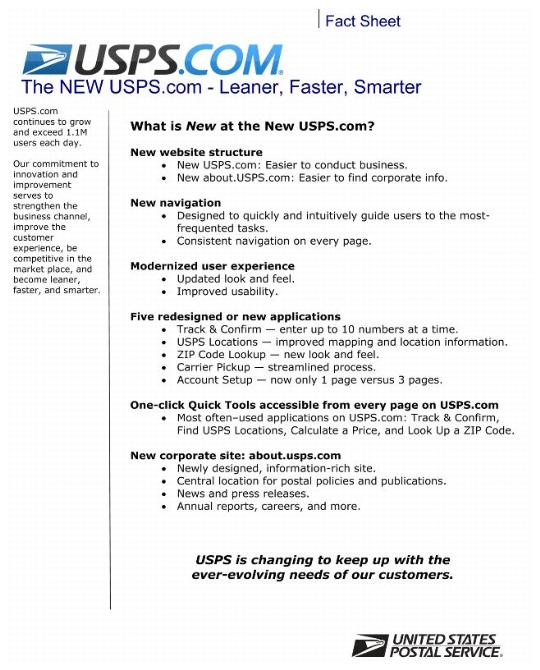 USPS.COM Fact Sheet