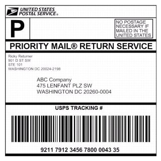 Exhibit 4.7.5a Priority Mail Return Service label Example