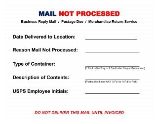 image of PS Form 4830-B, Mail Not Processed