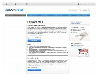 USPS.com Premium Forwarding Service (PFS) screen shot