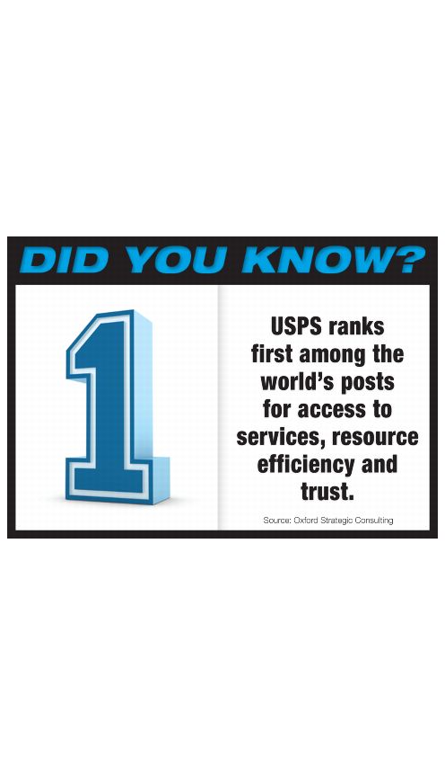 DID YOU KNOW? USPS ranks first among the world's post for access to services, resource efficiency and trust.