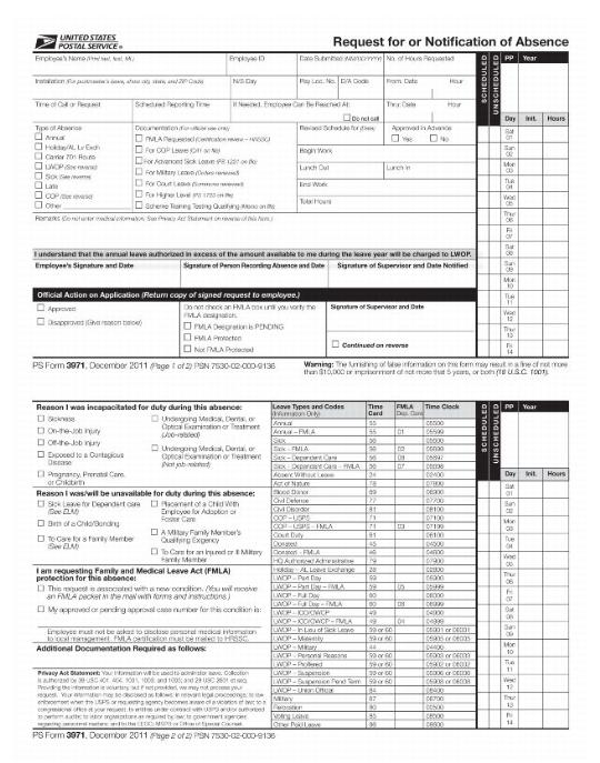 PS Form 3971 - Request for or Notification of Absence