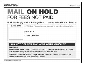 Mail on Hold for Fees Not Paid
