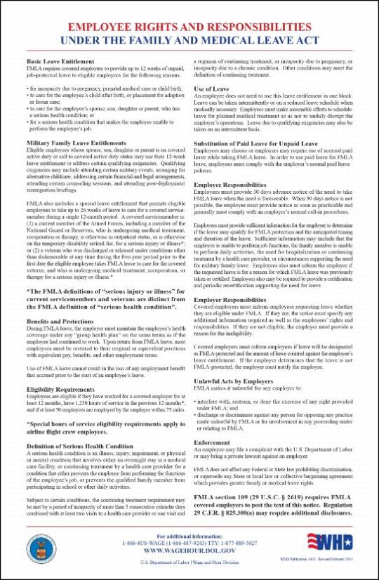 WH-1420 Poster, Employee Rights and Responsibilities Under the Family and Medical Leave Act