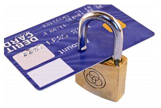 Image of a credit card with a lock through it