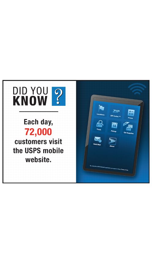 DID YOU KNOW? Each day, 72,000 customers visit the USPS mobile website.