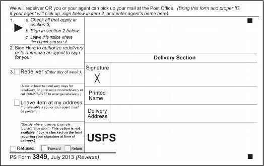 PS Form 3849, Delivery Notice/Reminder/Receipt (page 2 of 2)