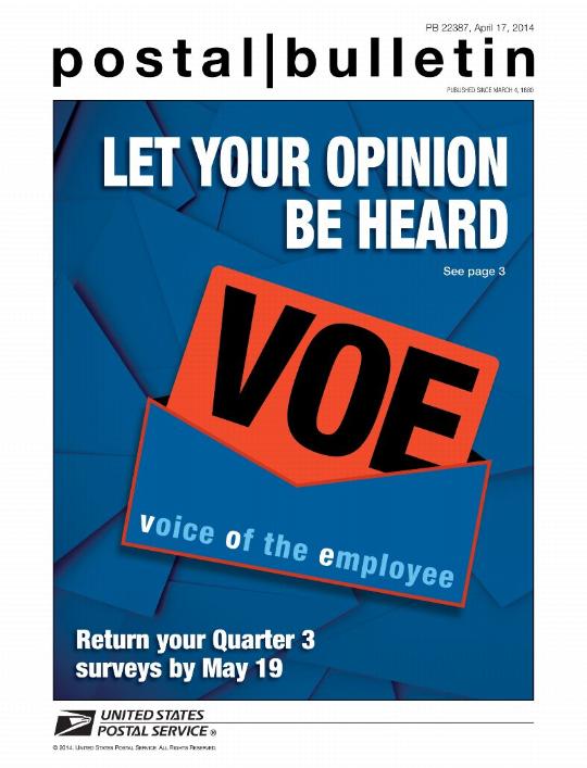 PB 22387, April 17, 2014 - Front Cover - LET YOUR OPINION BE HEARD - See Page 3 - VOE, voice of the employee