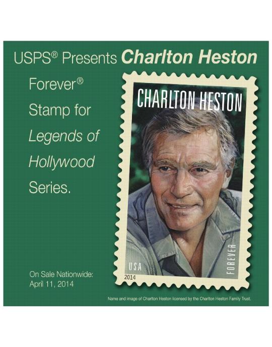 USPS Presents Charlton Heston Forever Stamp for Legends of Hollywood Series.