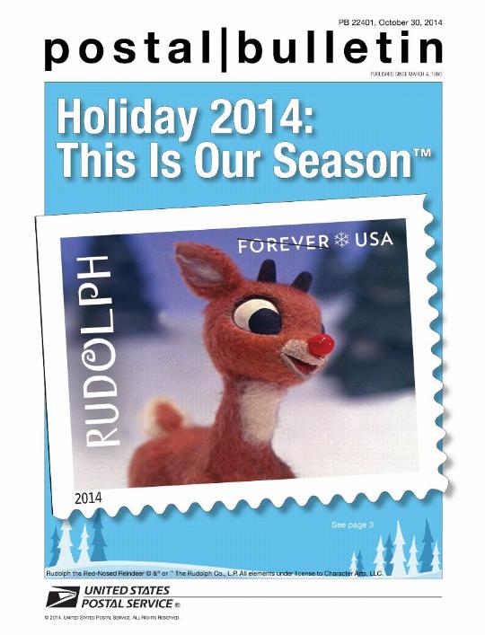 PB 22401, October 30, 2014 - Front Cover - Holiay 2014: This Is Our Season. 2014 RUDOLPH Stamp, see page 3.
