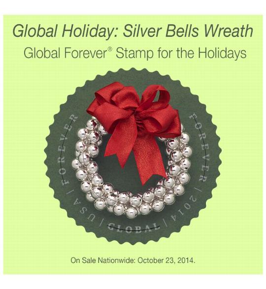 Global Holiday: Silver Bells Wreath Global Forever Stamp for the Holidays