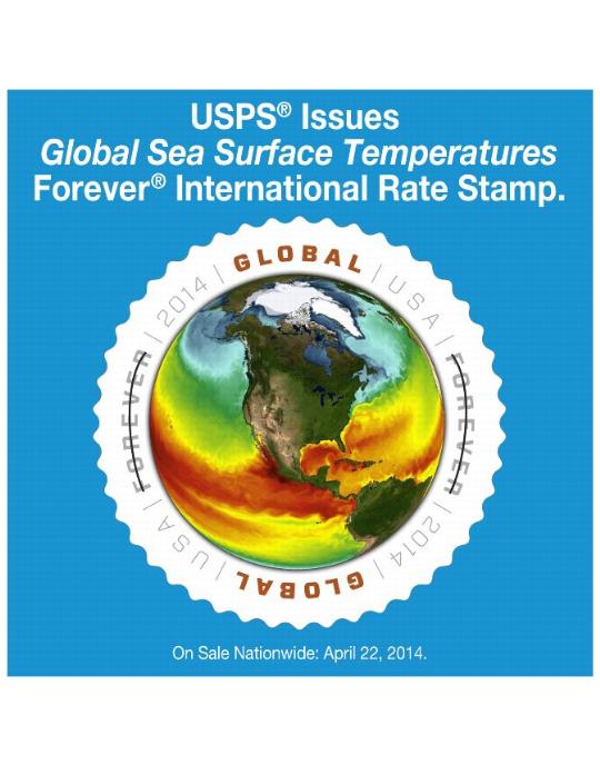 USPS Issues Global Sea Surface Temperatures Forever International Rate Stamp.