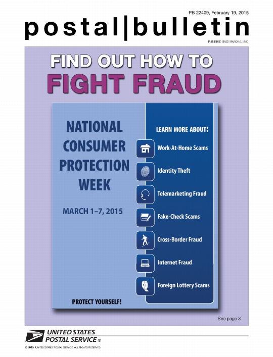 Postal Bulletin 22409, February 19, 2015 - Find Out How To Fight Fraud