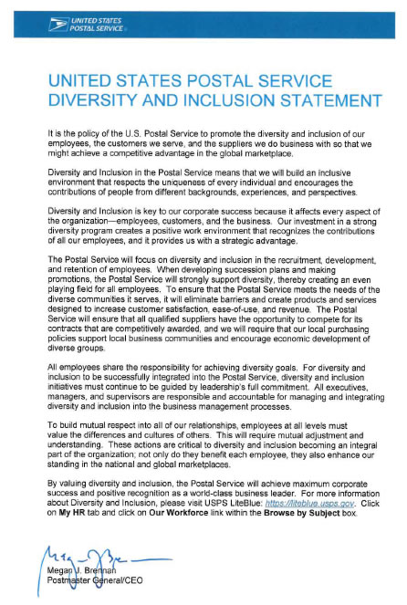 United States Postal Service Diversity and Inclusion Statement